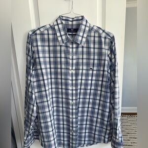 Vineyard Vines Navy and White Plaid Shirt